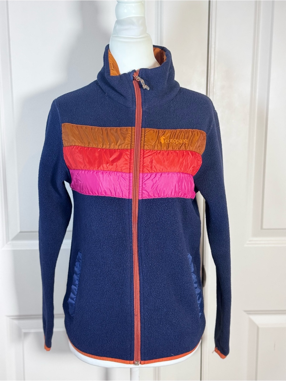 Cotopaxi Teca Fleece Jacket Women S Full Zip Navy Colorblock Retro Hiking Pocket